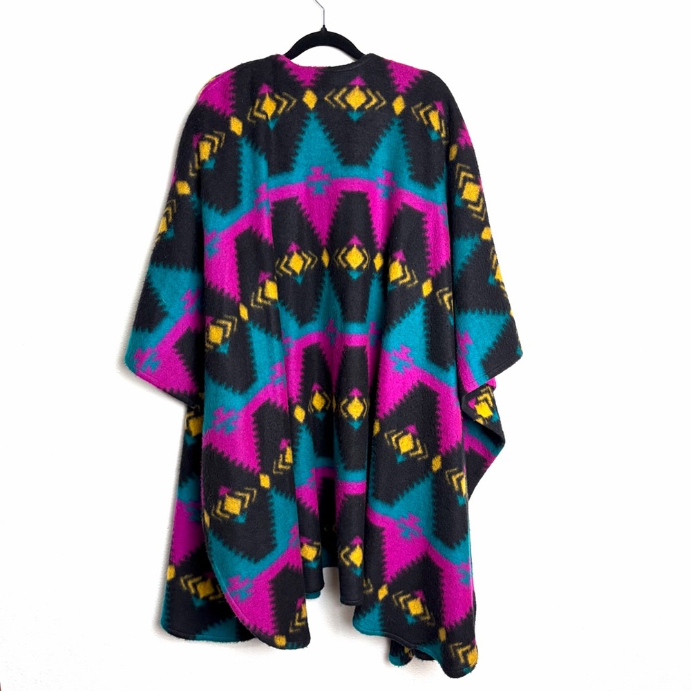 Vintage Specialty House Colorful Geometric Women's Poncho fleece Aztec print - Picture 9 of 9